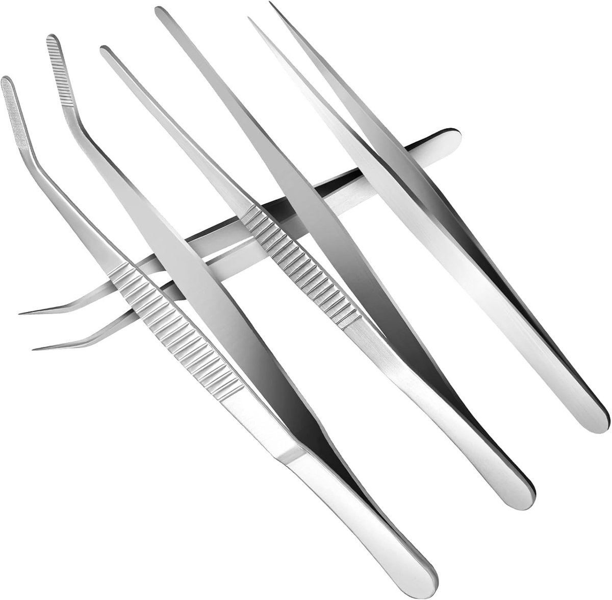 Precisie pincetten set van 4, 14 cm roestvrijstalen pincetten voor elektronica, knutselen en fijn werk