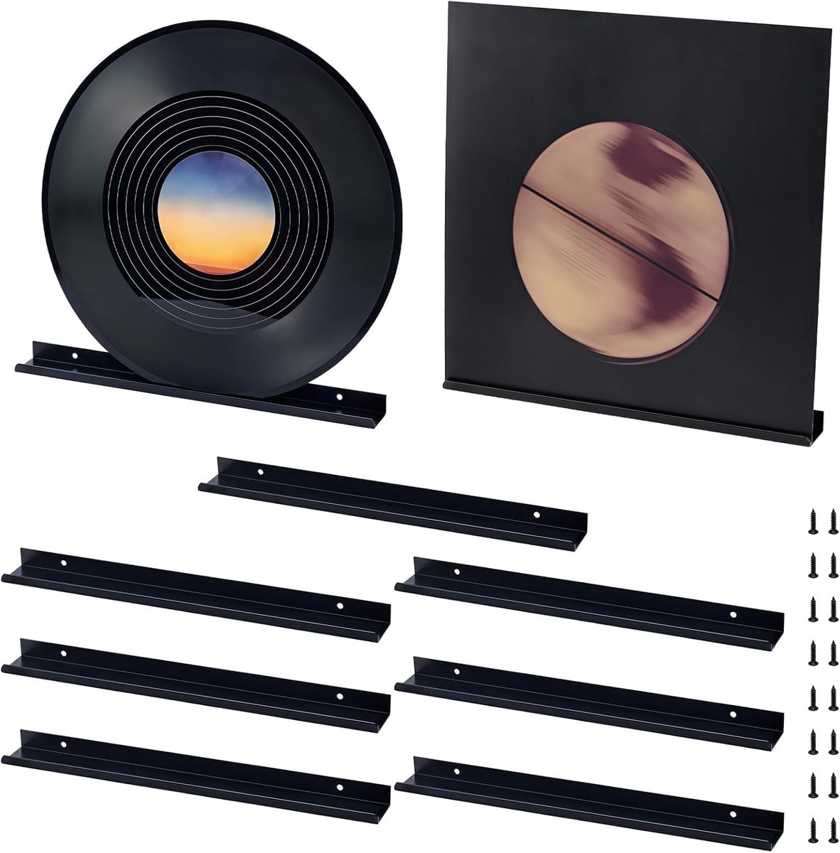 Floating Vinyl Record Planken Set van 9 Stuks, Wandmontage voor Minimalistische Opberging van Platen, Boeken en Foto's in Woonkamer en Slaapkamer