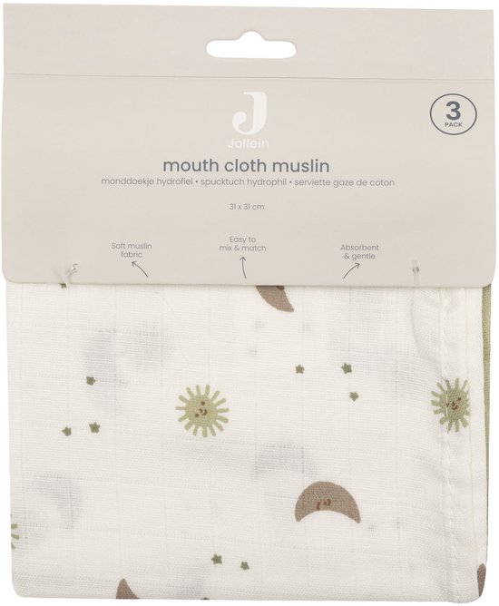Jollein Hydrofiel Monddoekje - 31x31cm - Over the Moon - 3 Stuks van Jollein — afbeelding 4