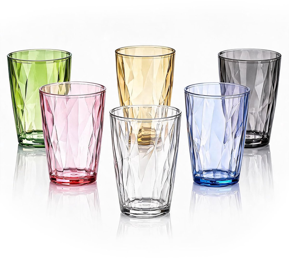 SnelShoppen - Set van 6 kleurrijke onbreekbare waterglazen van kunststof, 490 ml acryl drinkglazen, BPA-vrij, herbruikbare plastic bekers voor feest,
