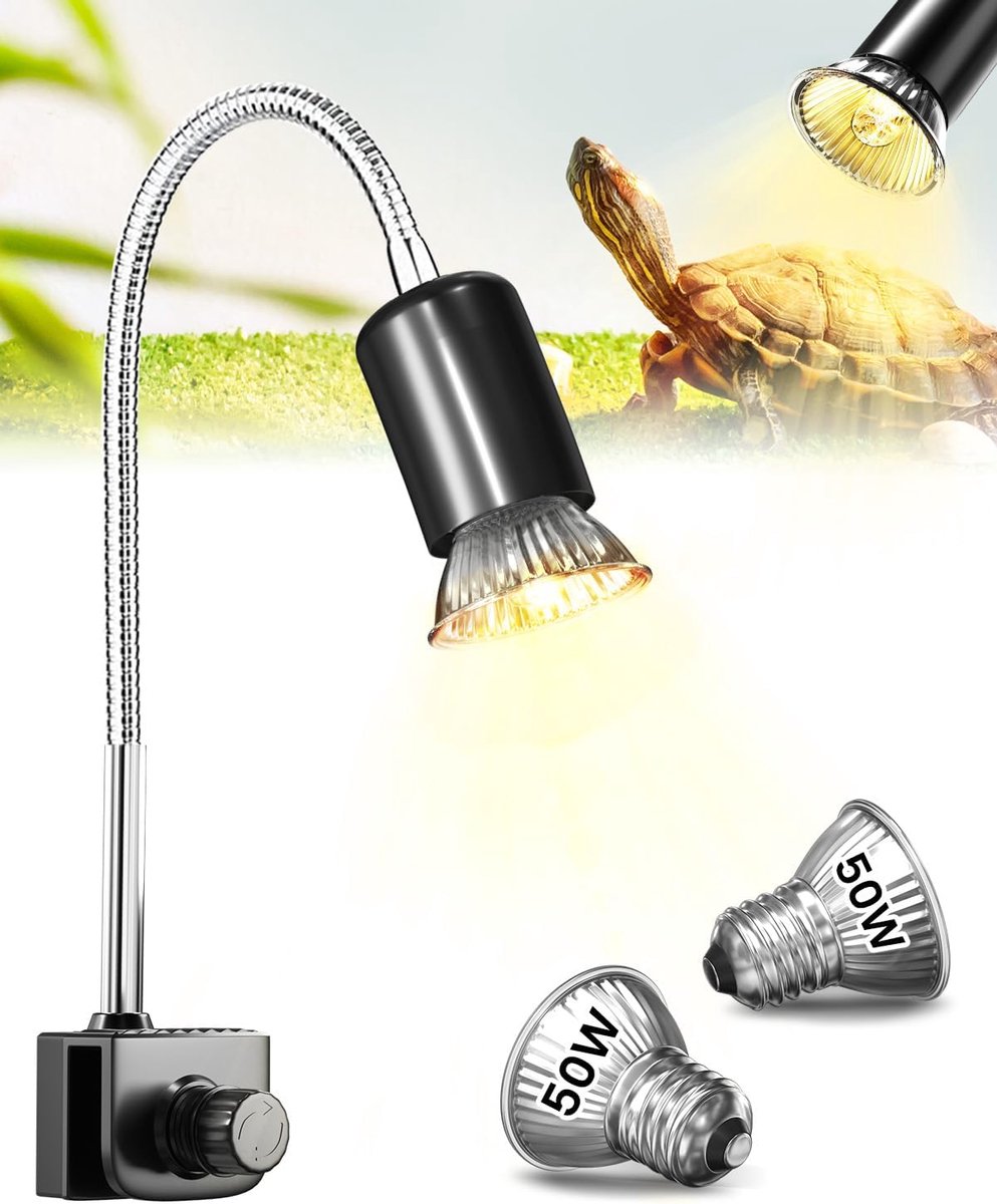SnelShoppen - GlowUp Terrarium Heat Lamp - 360° Rotatable Warmtelamp met Verstelbare Klem - Inclusief 2 E27 Gloeilampen voor Hagedissen, Schildpadden,