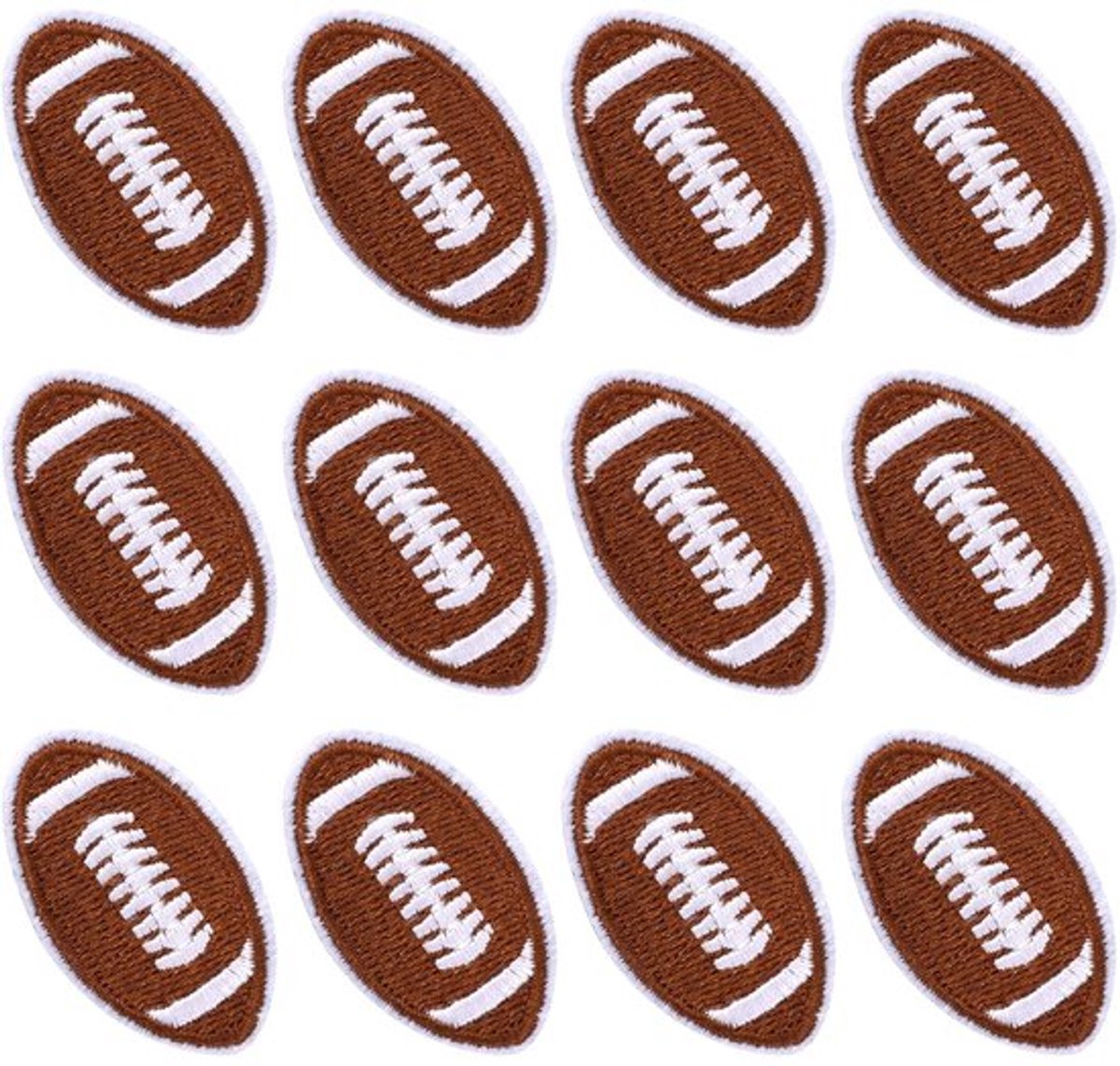 Voetbalpatches 12 Stuks - Strijkpatches voor Kleding - Geborduurde Sportpatches - Bruin - Duurzaam Materiaal - 4x2,3 cm