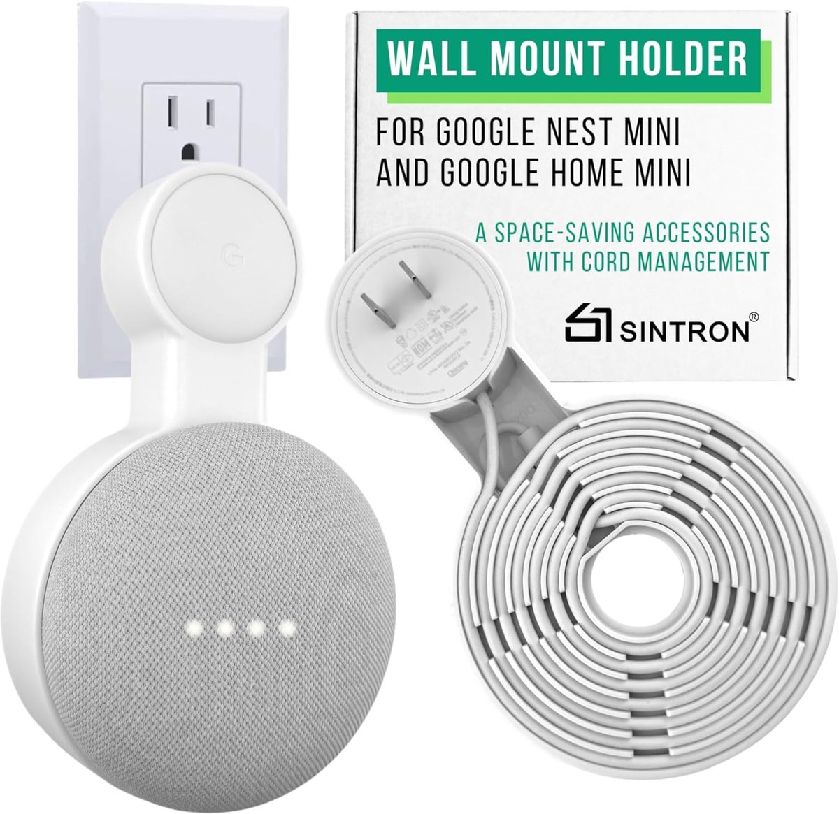 SnelShoppen - Wandhouder voor Google Home Mini - Witte Speaker Wandmontage - Perfecte Kabelsetup - Geschikt voor Thuis, Kantoor en Meer