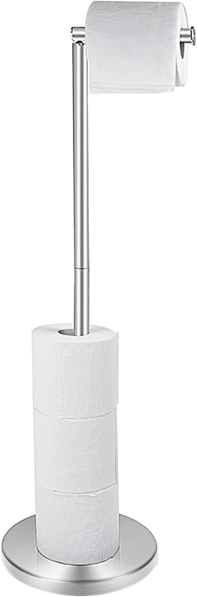 SnelShoppen - Vrijstaande Toiletpapierhouder Rvs, Toiletrondhouder met Extra Opslag voor 3 Rollen, Ideaal voor Badkamer, Modern Design, Silver