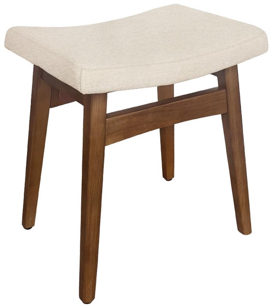 SnelShoppen - Make-upkruk met linnen zitting en voetenbankje - Beige linnen en lichtbruin - Perfect voor woonkamer en slaapkamer
