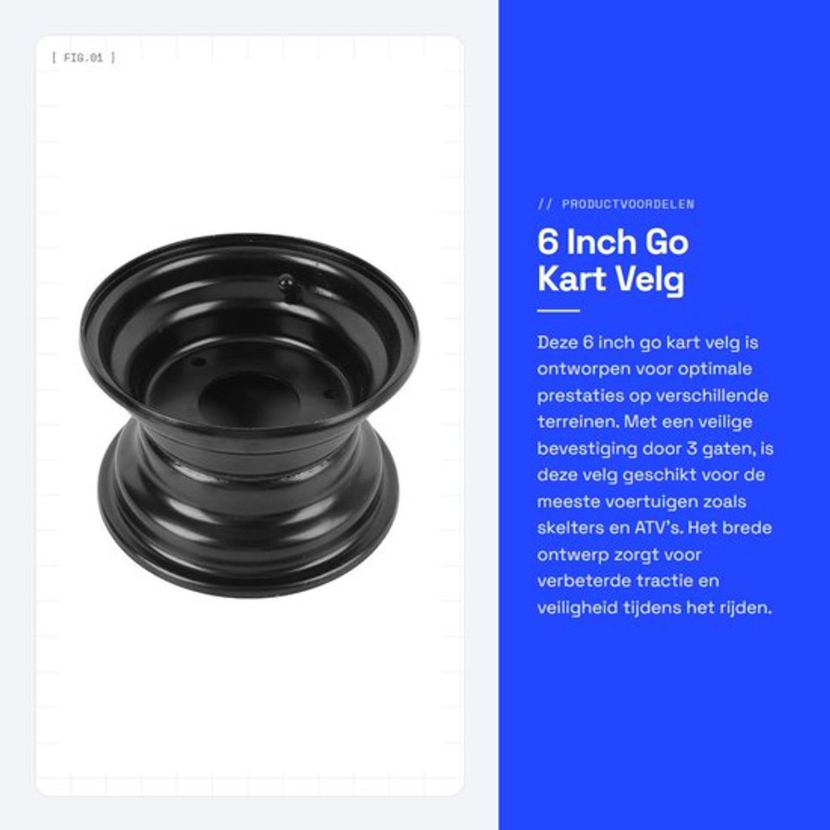 Go Kart-velg Verbeterde Tractie - 3 Gaten Bevestiging - Sportief Ontwerp - 6 Inch - Hoogwaardige Aluminiumlegering - Zwarte Anti-Erosiecoating - Wiel