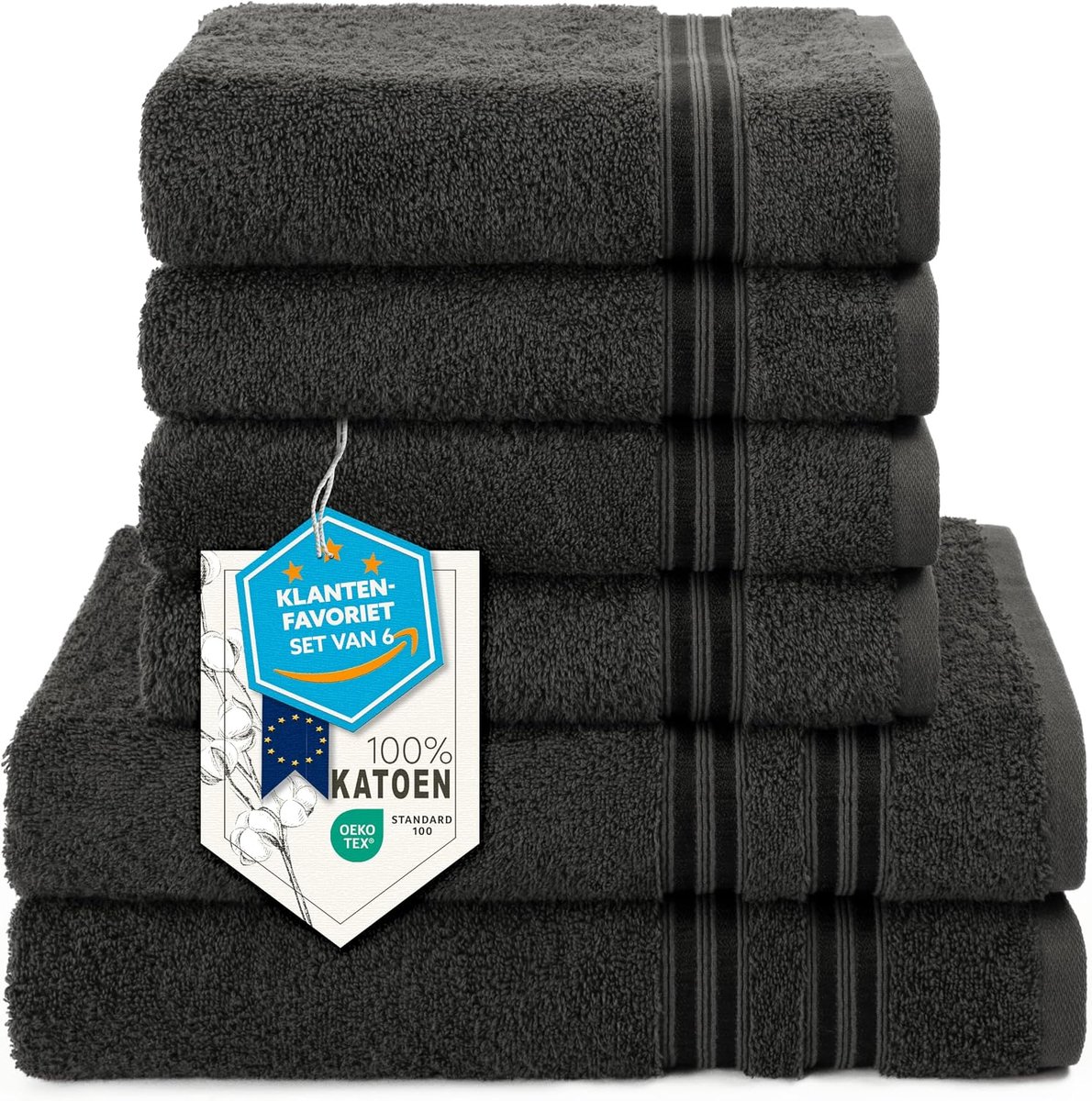 SnelShoppen - 6-delige Handdoeken Set - 2 Badhanddoeken 70x140 cm + 4 Handdoeken 50x100 cm - 100% Katoen - Zacht en Absorberend - OEKO-TEX Gecertifice