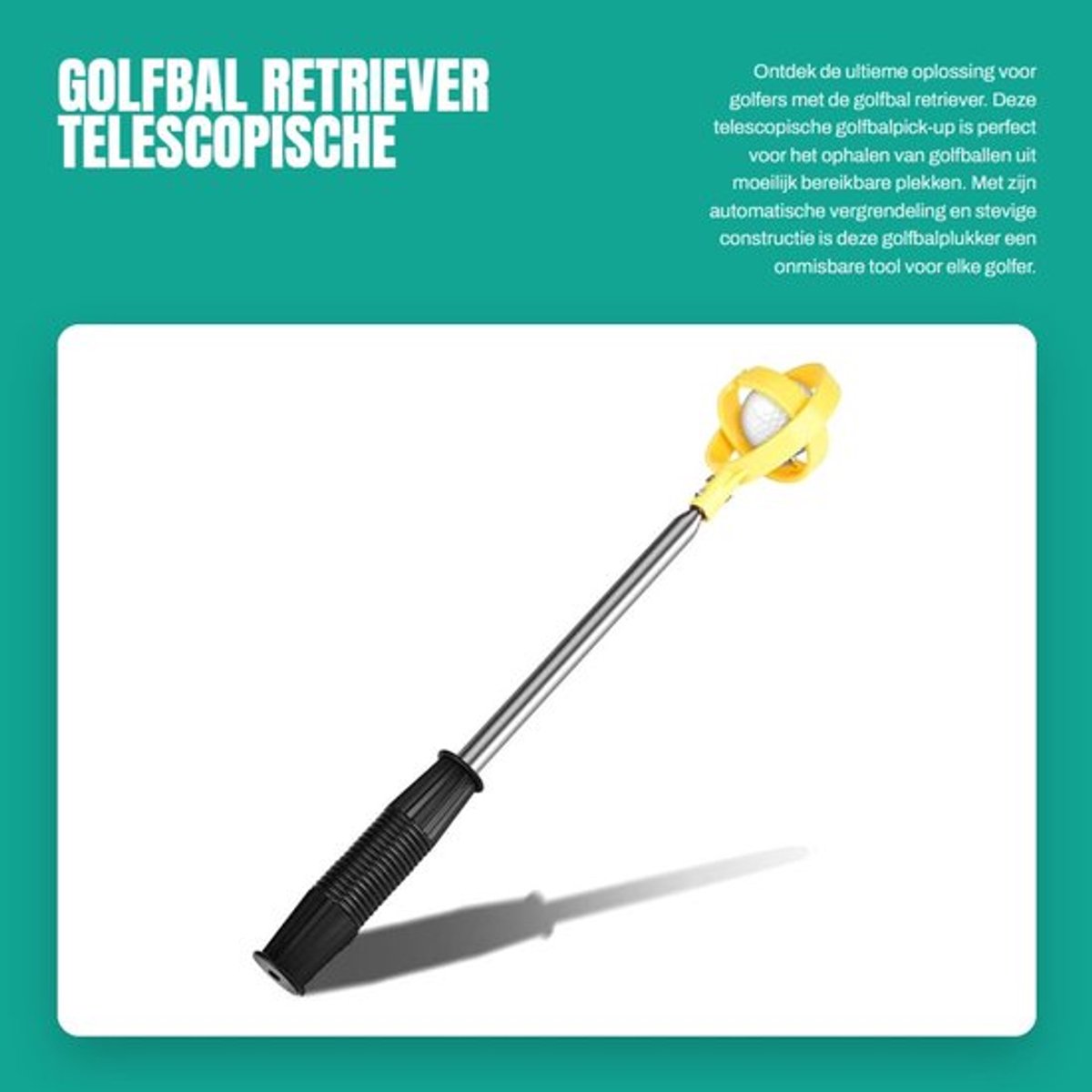 Golfbal Retriever Telescopisch - Golfbalpick-up - Golfbalplukker - Automatische Vergrendeling - Lichtgewicht - Geel