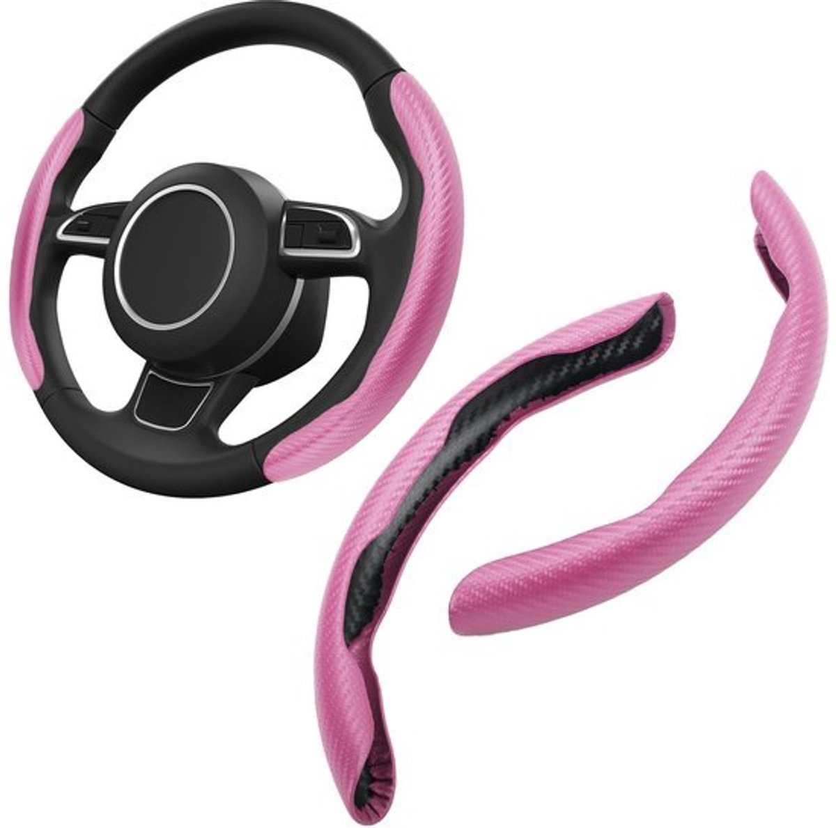 Antislip Stuurhoes van Koolstofvezel voor Auto's - Universele Maat (Roze)