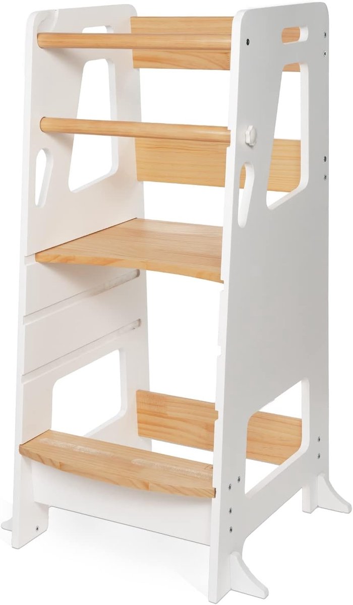 SnelShoppen - Montessori houten leertoren voor kinderen - 3 verstelbare hoogtes, antislip oppervlak, anti-kantelvoeten, ideaal voor keuken en observat