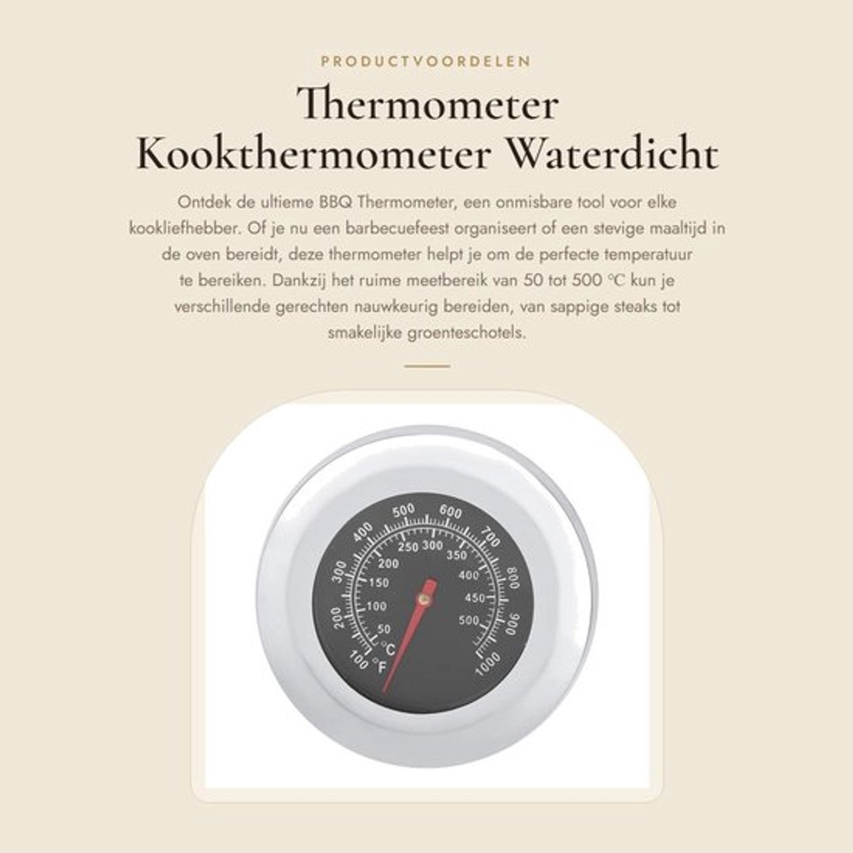 Kookthermometer Digitaal - Grill Thermometer - Waterdichte Thermometer - Roestvrij Staal - Meetbereik 50-500 ℃ - Grillthermometer