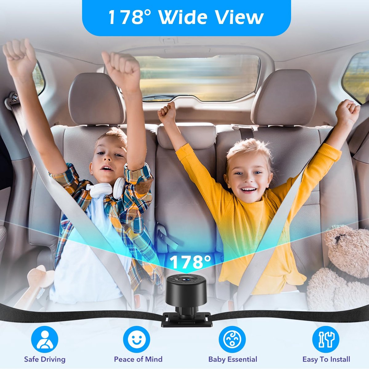 SnelShoppen - 7 inch Babyautocamera 1080p IR Nachtzicht HD IPS Display Achter Gezichtsmonitor Veilig Rijden voor Nieuwe Ouders en Kinderen