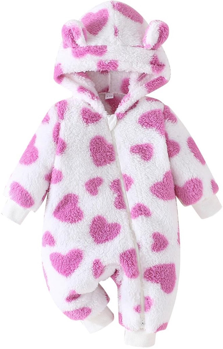 SnelShoppen - Uniseks Rompertje voor Pasgeborenen met Capuchon en Lange Mouwen, Pluche Ritssluiting, Comfortabel en Warm, Paars, 0-3 Maanden, Ideaal v