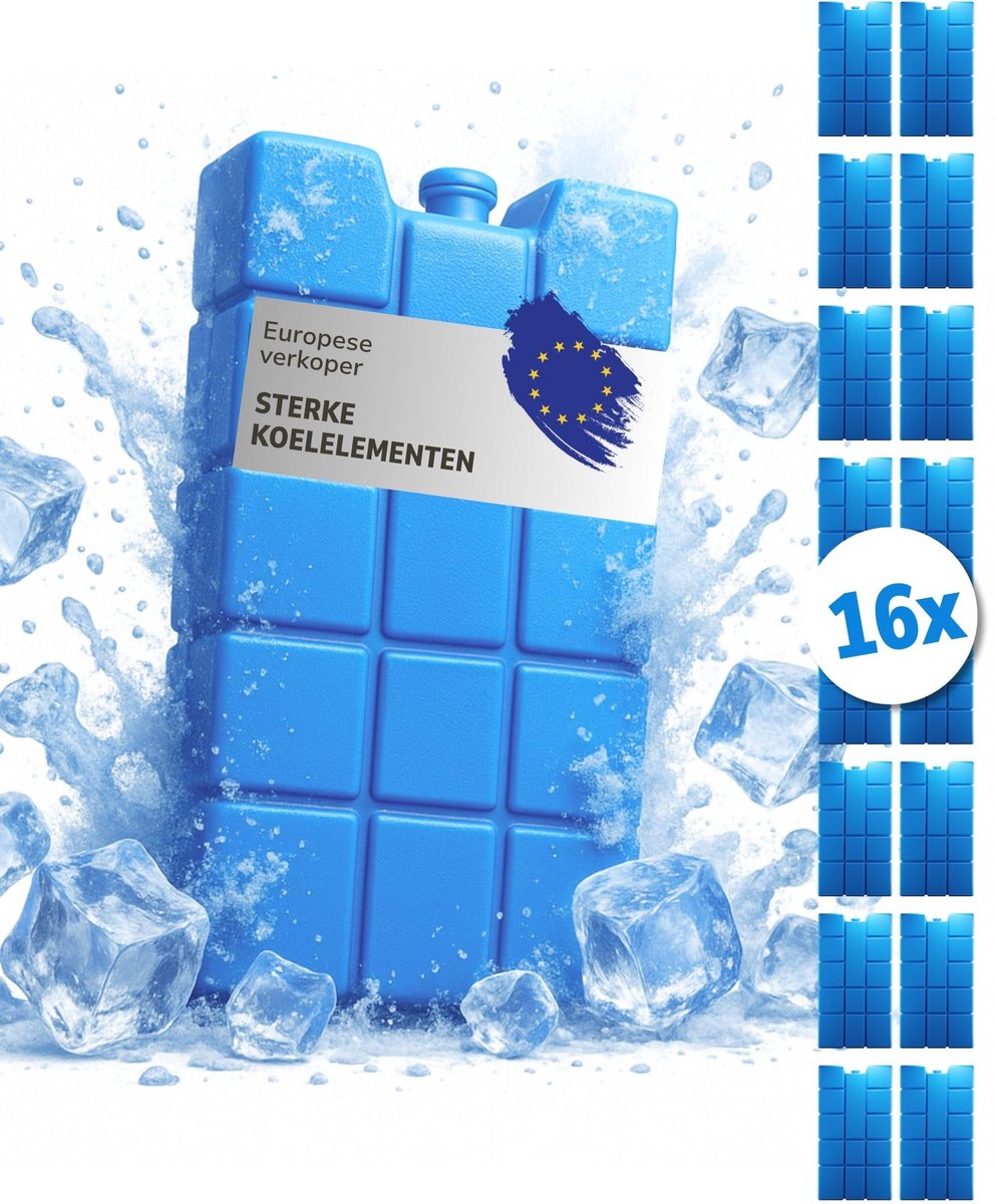 SnelShoppen - Set van 16 Koelaccu's 200 ml - Blauwe Koelelementen voor Koeltas, Koelbox, Koelpads, Koelpacks, Dunne Koelelementen - Ideaal voor Campin