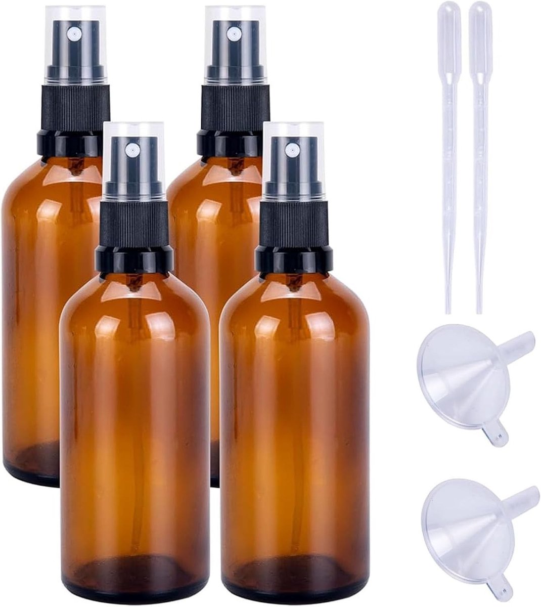 Set van 4 Amber Glazen Sprayflessen 50ml - Ideaal voor Reizen, Toilettas en Natuurlijke Producten