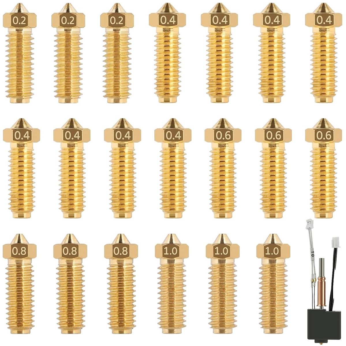 20-delige spuitmondset voor 3D-printers, inclusief verschillende maten en accessoires voor optimale printresultaten