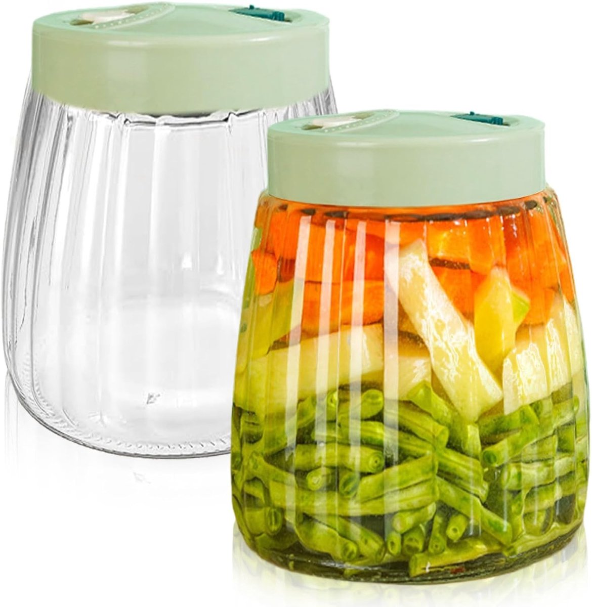 Set van 2 Fermentatieglazen 1.4L met Dubbele Ventiel, Luchtdichte Glazen Potten voor Kimch