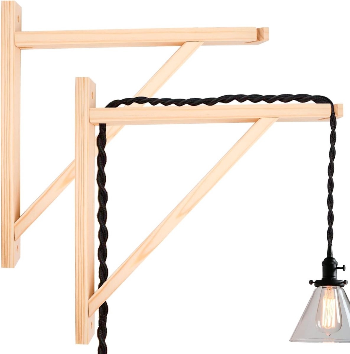 Rustieke Wandlamp Houder van Natuurlijk Hout voor Binnen, Set van 2, Industrieel en Landelijk Design voor Slaapkamer en Woonkamer