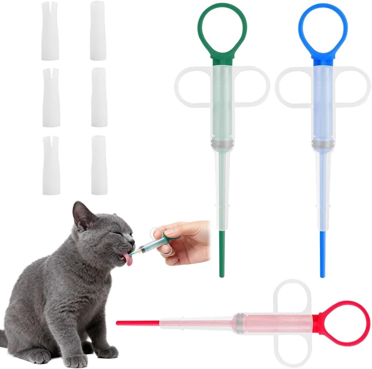 3-delige Medicijn Dispenser Set voor Katten en Kleine Honden, Stressvrije Pillenverdelers met Duwmechanisme voor Tablets en Capsules