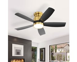 Plafondventilator Met Verlichting – 42 Inch – Omkeerbare Gelijkstroommotor – ABS – Zwart Goud – 6 Snelheden Met Timer En Afstandsbediening