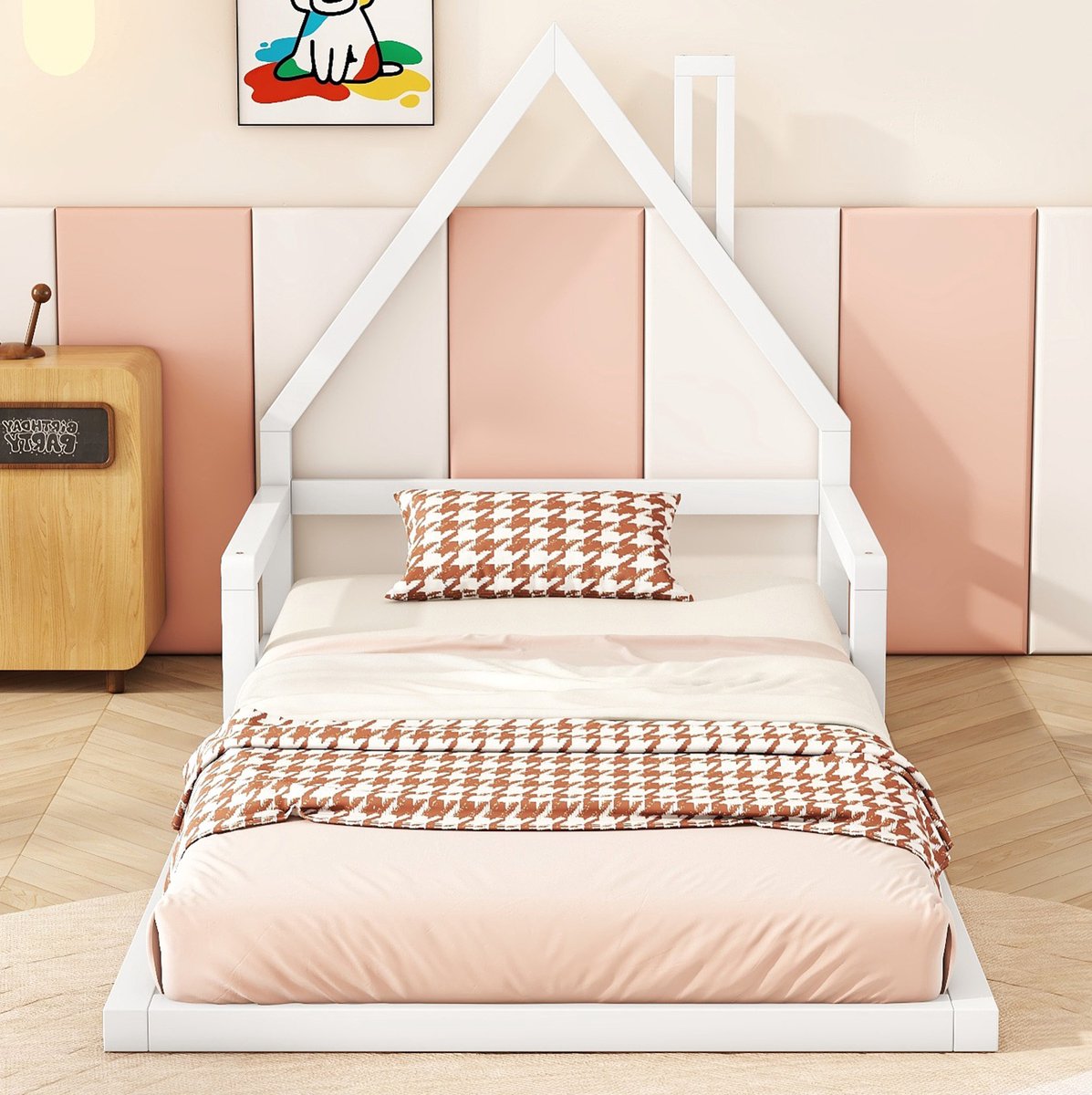 COVREO Kinderbed 90 x 200 cm - huisvorm, wit, hout en MDF, lattenbodem