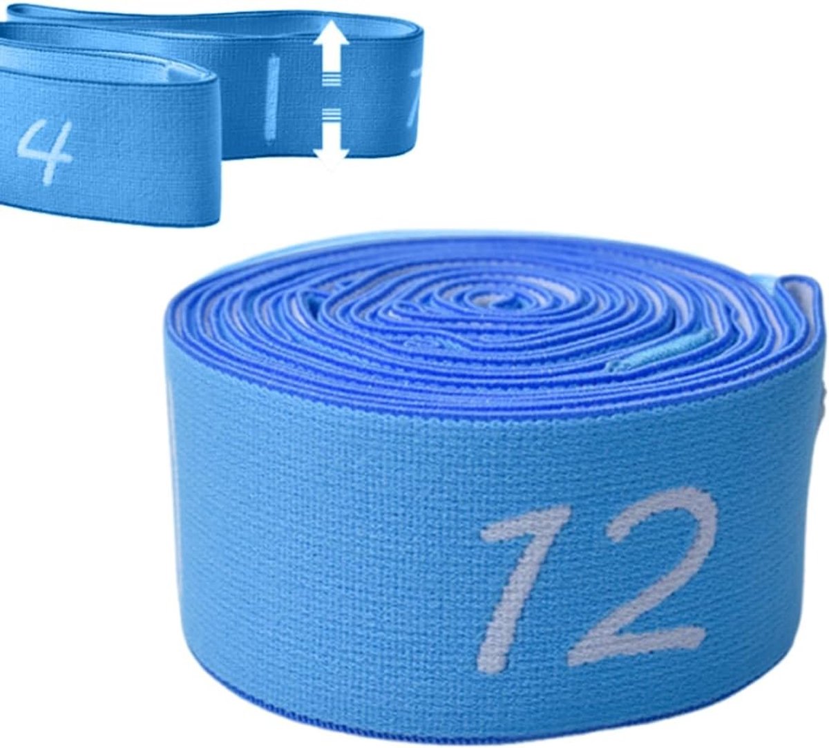 Elastische yogaband met 11 gespen voor pilates, dans en gymnastiek - duurzaam fitnessaccessoire voor rekoefeningen (135 cm) in blauw