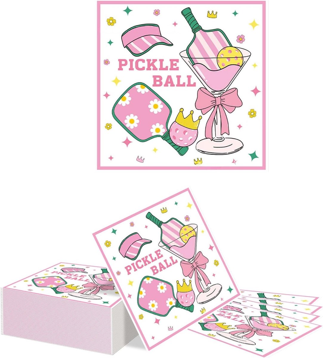 40 Pickleball Party Servetten in Roze met Sport Speler Ontwerp - 33x33cm 2-laags Papier voor Verjaardagsfeest en Babyshower Decoratie