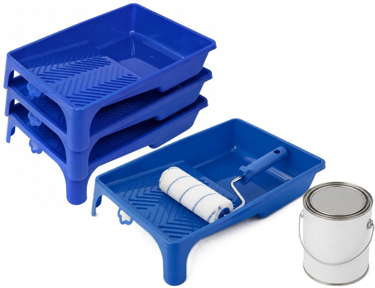 Sorex Verfbak - 4x - voor verfrollers tot 18 cm - blauw - stevig kunststof