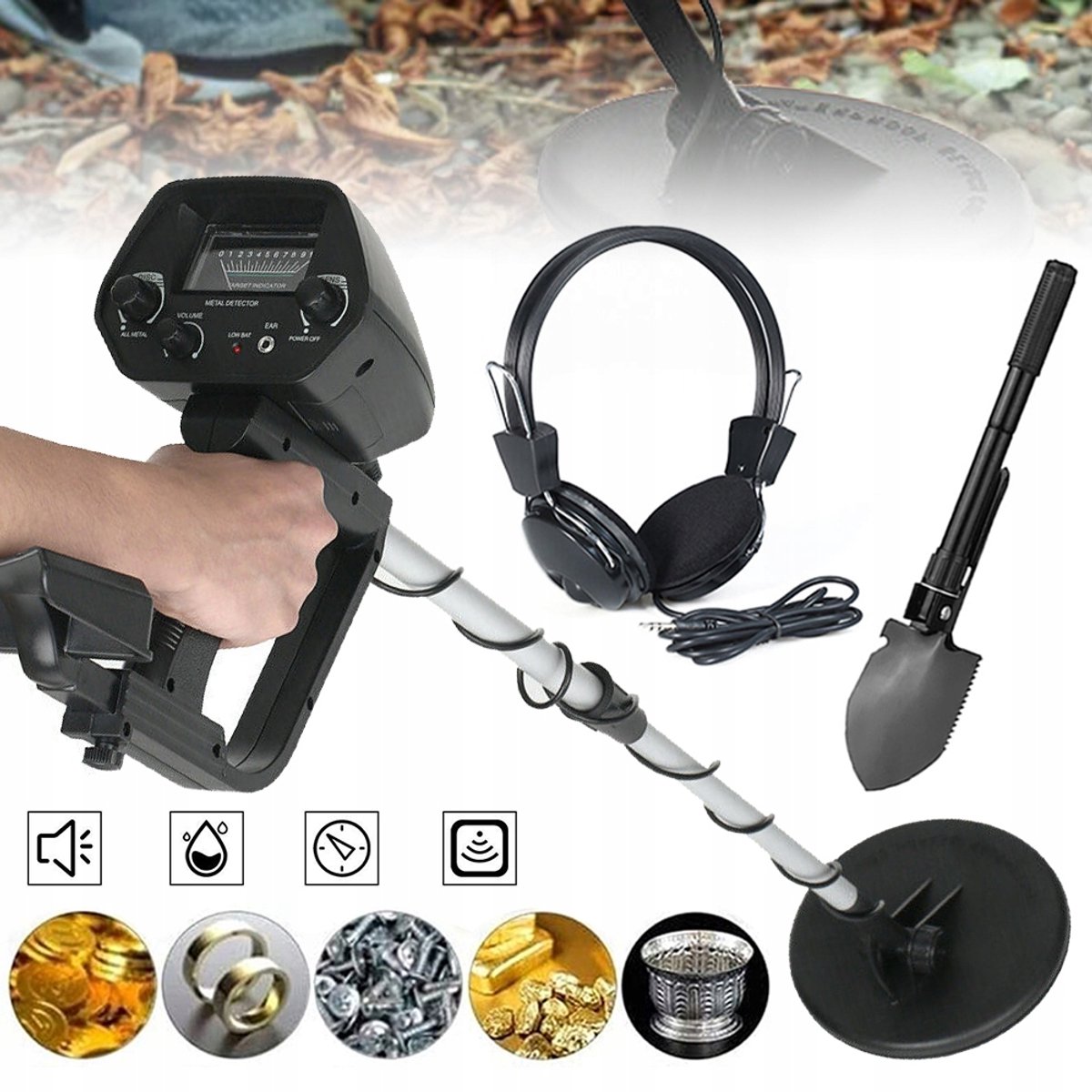 Metaaldetector voor Kinderen en Volwassenen - Incl. Koptelefoon en Schep - 78-108 cm Verstelbaar - Waterdicht & Lichtgewicht - 1,25 kg - Voor Goud en Munten - Buitenschatzoeken