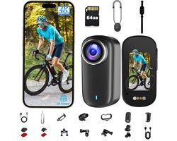 SnelShoppen – Actiecamera 4K Bodycamera – Waterdichte Mini Bodycam IP65 met 64GB Geheugen en 1200mAh Batterij – Perfect voor Vloggen, Reizen, Skiën en