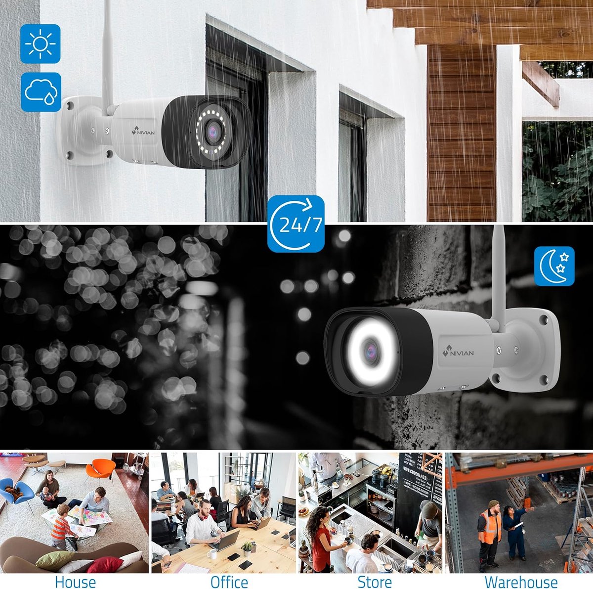 SnelShoppen - Professionele WLAN-bewakingscameraset 2K SuperHD met 8 IP-camera's, 16 kanalen, nachtzicht, menselijke detectie IA, bidirectionele audio