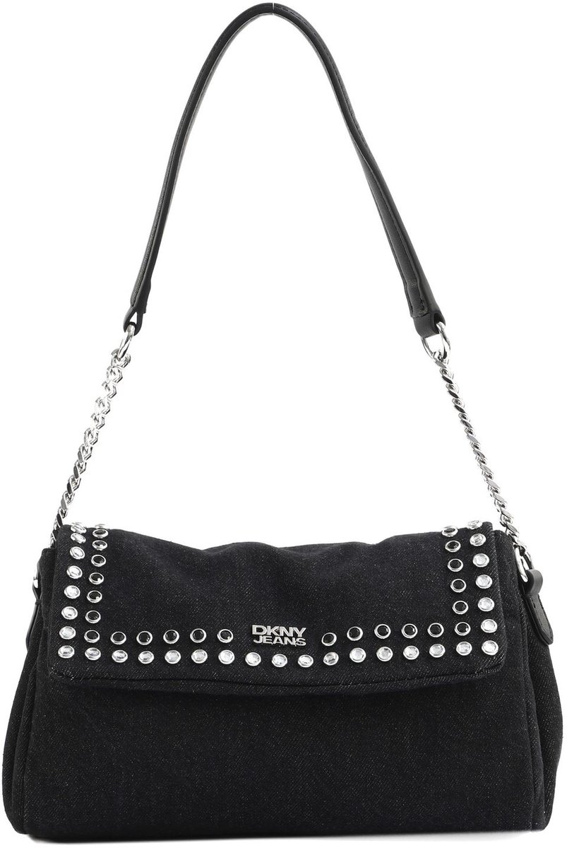 DKNY schoudertas Milla Flap Crossbody Bag Blk Denim zwart