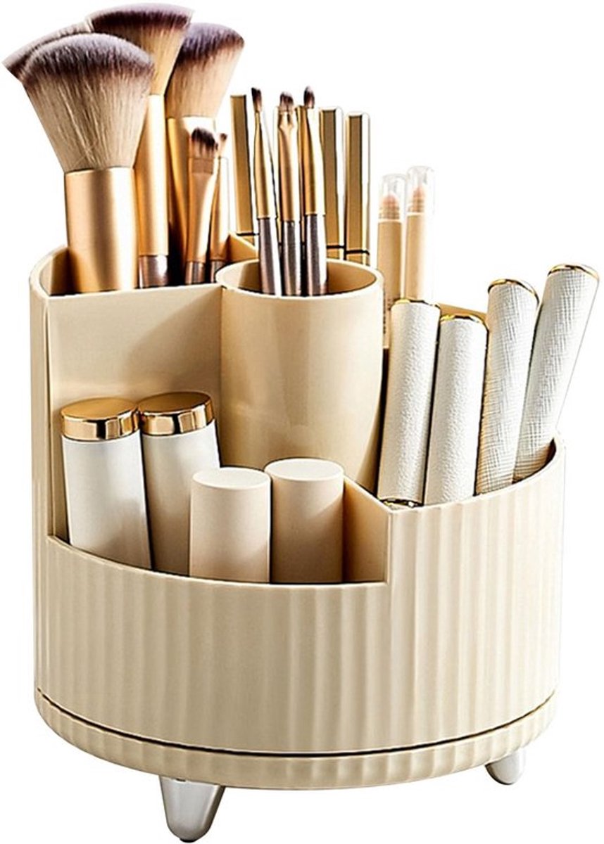 Make-upborstelhouder 360° Roterend - Cosmetica Organizer - Stabiliteit - 5 Compartimenten - Kunststof - Ideaal voor Make-up Tools