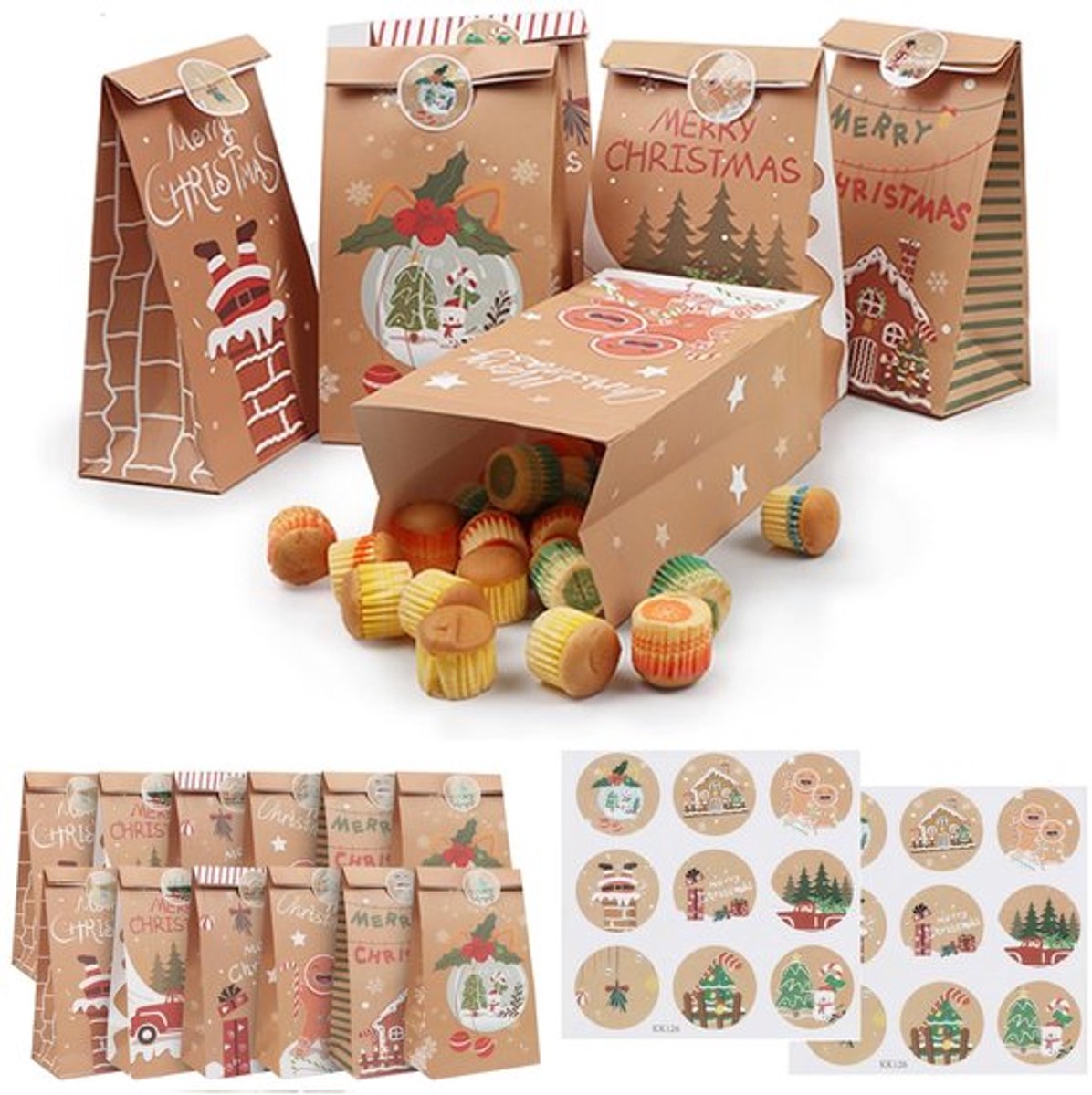 - Papieren Zakjes Kerst - Cadeauzakjes voor Kerstmis - 12 Stuks - Kraftpapier - Perfect voor Geschenken - Inclusief Stickers - Ideaal voor ...