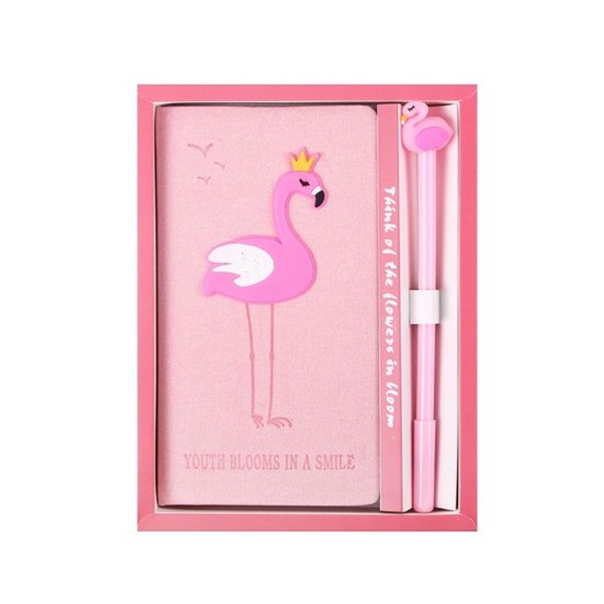 Briefpapier Geschenkdoos Set - Flamingo Notitieboek - Kladblok - Pen - Milieuvriendelijk Papier - Roze/Wit