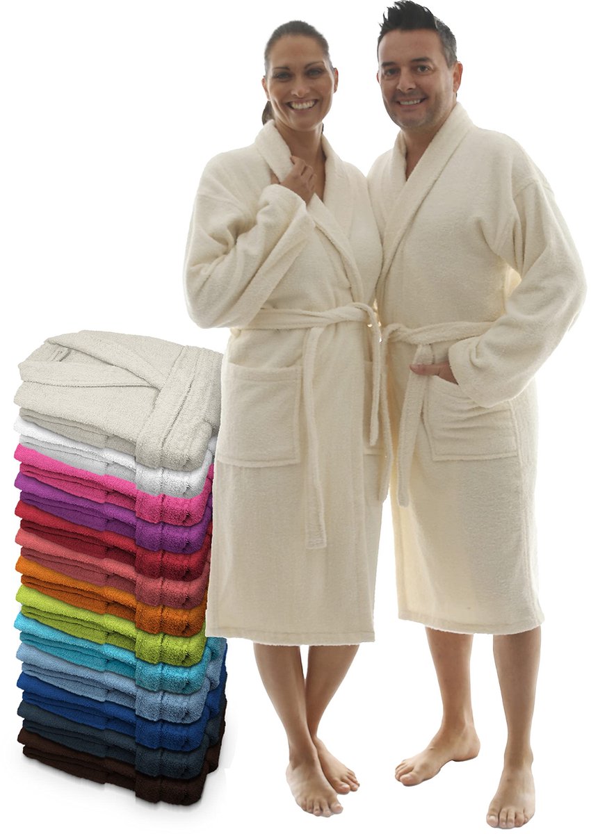 SnelShoppen - Uniseks Badjas voor Dames en Heren, 100% Amerikaanse Badstof, 400 g, Met Riem en Tassen, Zachte Ochtendjas, Handdoek in Koraal, Maat L