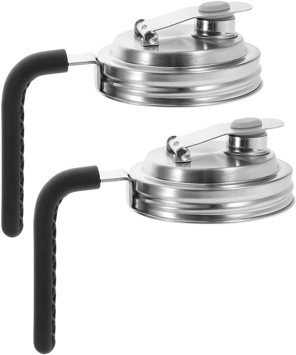 Mason Jar-deksels van roestvrij staal met handvat, schenktuit met normale opening en klapdeksel, geschikt voor Mason Jars, scheurvast, lekvrij, luchtdicht deksel (2 stuks)