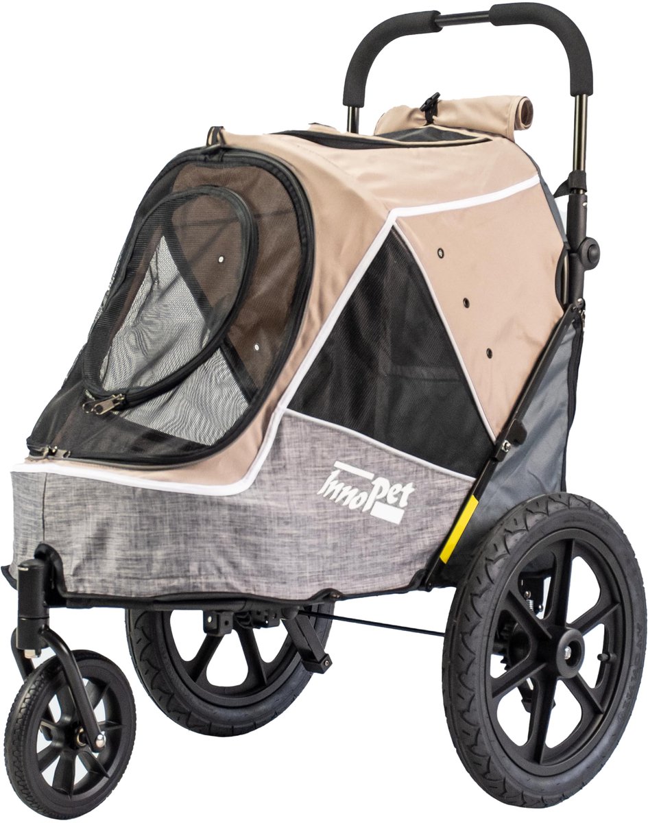 SnelShoppen - InnoPet Sporty Evolution Latte 2-in-1 Hondenwandelwagen en Fietskar - Beige/Grijs, 30 kg Capaciteit, Inclusief Regenhoes, Reflectoren en
