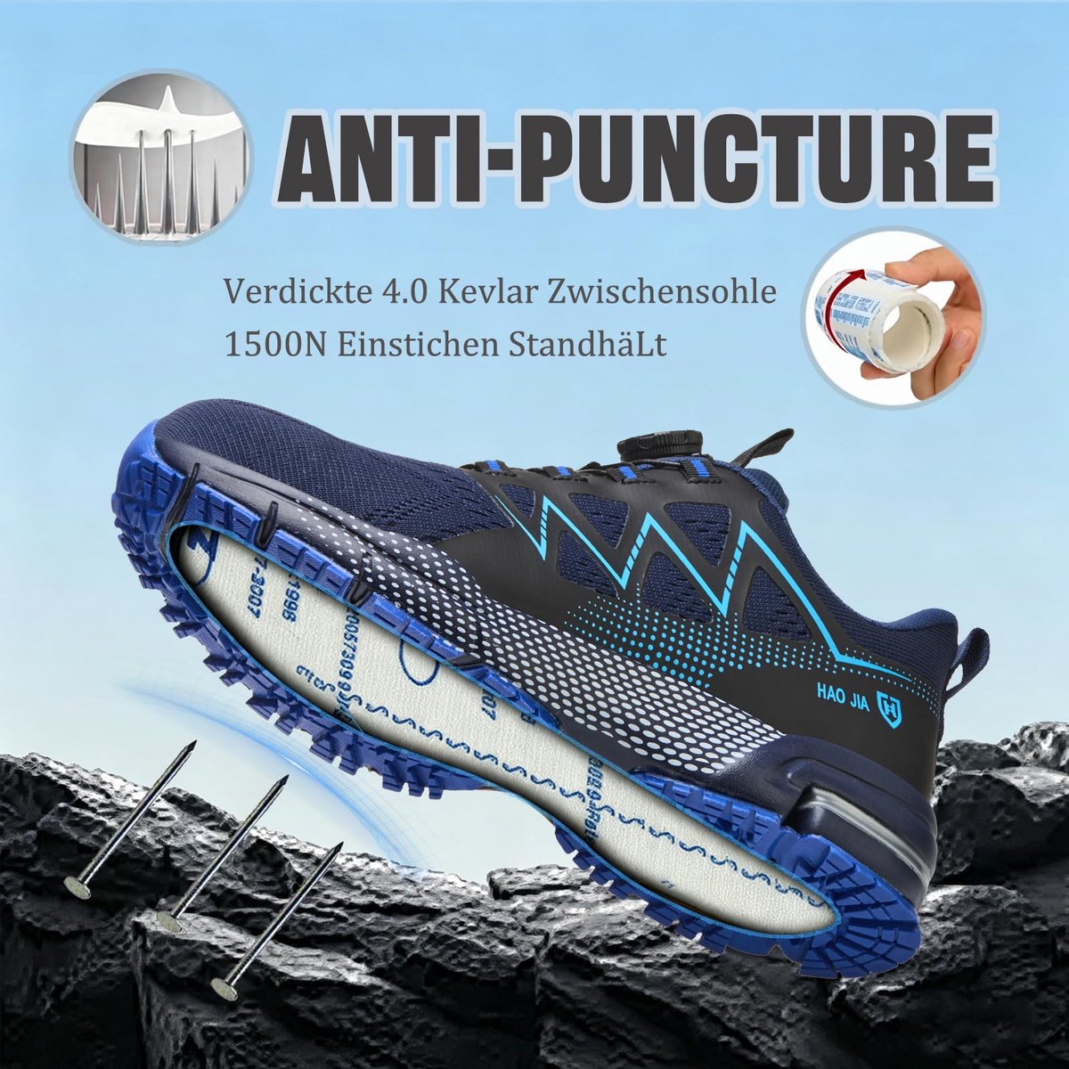 SnelShoppen - Veiligheidsschoenen Heren Dames Stalen Neus Werkschoenen Lichtgewicht Ademend Antislip Sneakers met Draaibare Gesp Blauw 43 EU