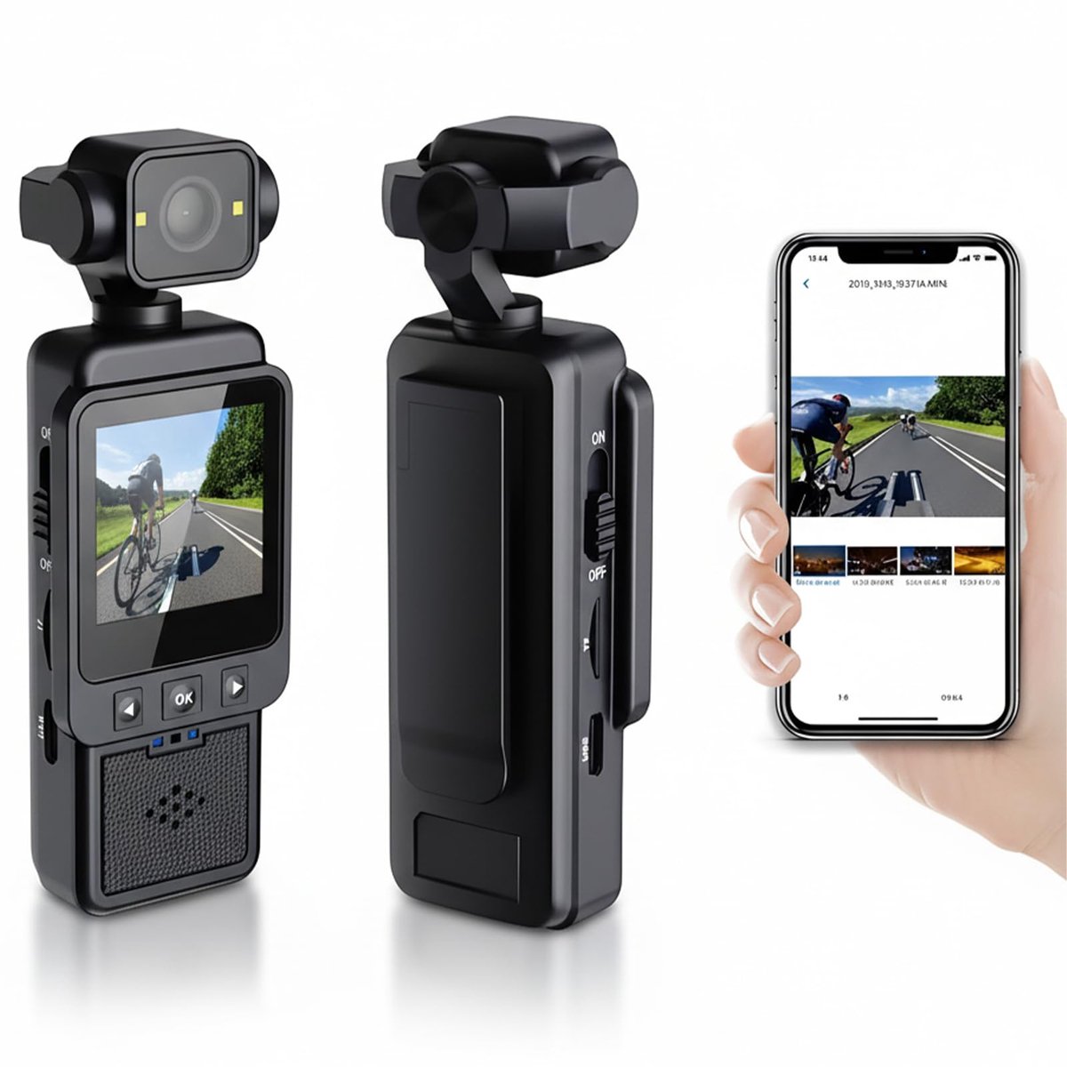 SnelShoppen - Yanmis 4K-lichaamscamera met HD WiFi, 180 Graden Roterende Lens, 1,3 Inch HD-scherm, LED-licht - Handcamera voor Buitensport, Reizen, Av