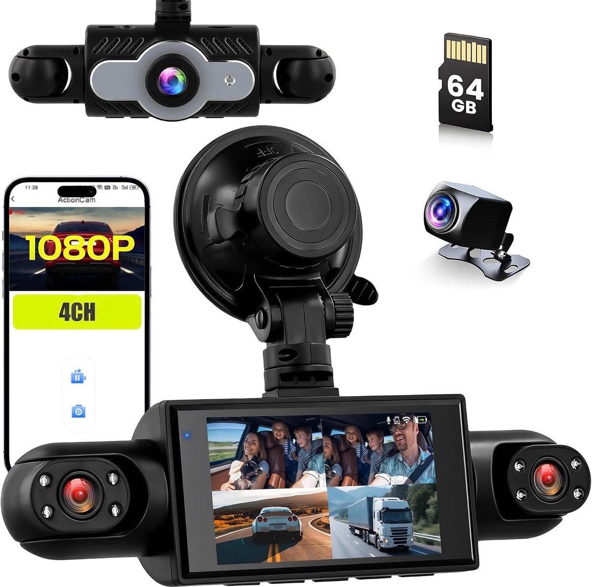 SnelShoppen - Fuluku 360 Dash Cam 3 Inch - Hoge Resolutie, 360 Graden Beeld, Nachtzicht, Ingebouwde GPS, Voor Auto, Motor en Vrachtwagen