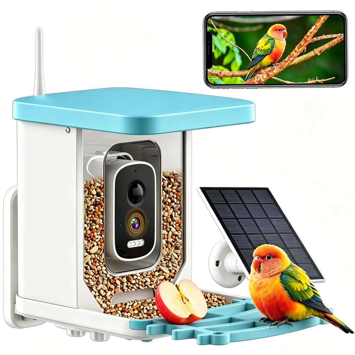 SnelShoppen - Vogelvoederhuis met Nachtcamera 4 MP HD - Zonne-energie - Ideaal voor Tuin, Balkon, en Natuur - Duurzaam en Gebruiksvriendelijk