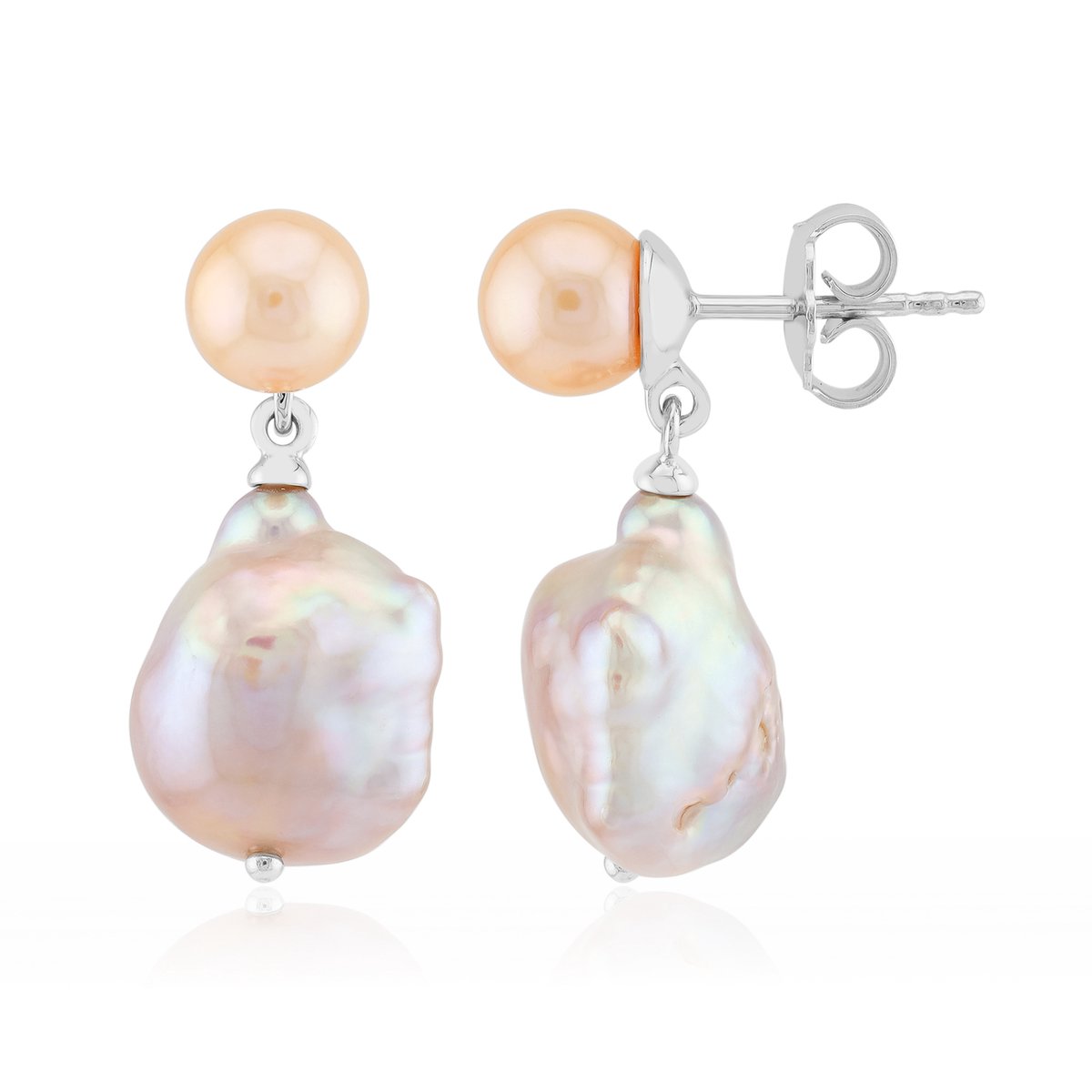 Cavill - Zilveren Oorbellen - 925 Sterling Zilver Gerhodineerd - Paarse Ming & Perzik Zoetwaterparels - Elegante Asymmetrische Dames Sieraden