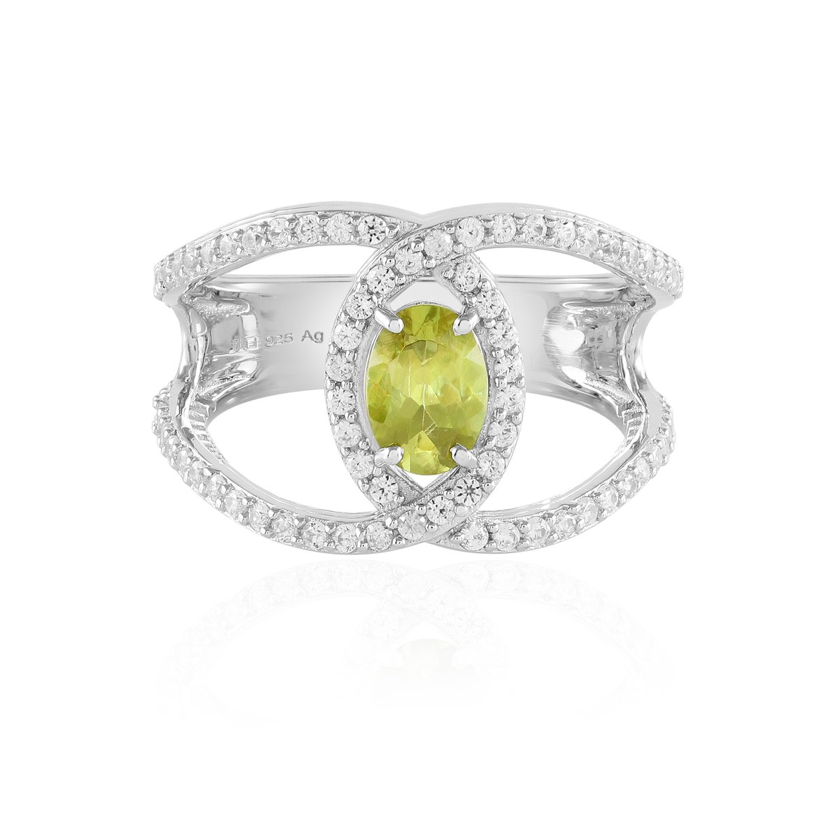 Cavill - Luxe Zilveren Ring - 925 Sterling Zilver Platina Gecoat - 0,767 ct Ovale Briljante Sfeen uit Madagaskar - 78 Zirkonen - Elegante Sieraden
