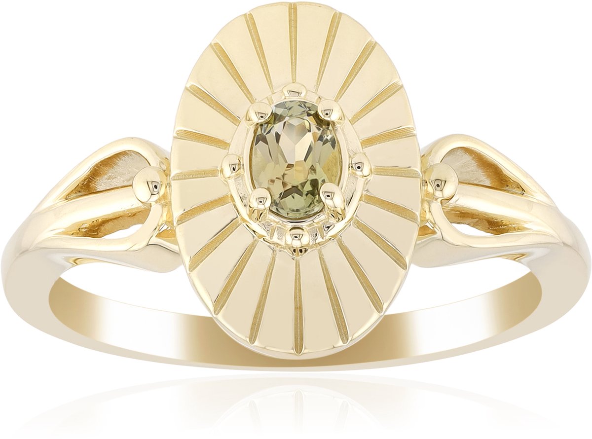 Cavill - 9 Karaat Geelgouden Ring - Onverhitte Groene Tanzaniet 0,145 ct Ovaal Prong - Elegante Sieraden Vrouwen - Verfijnde Edelsteen uit Tanzania