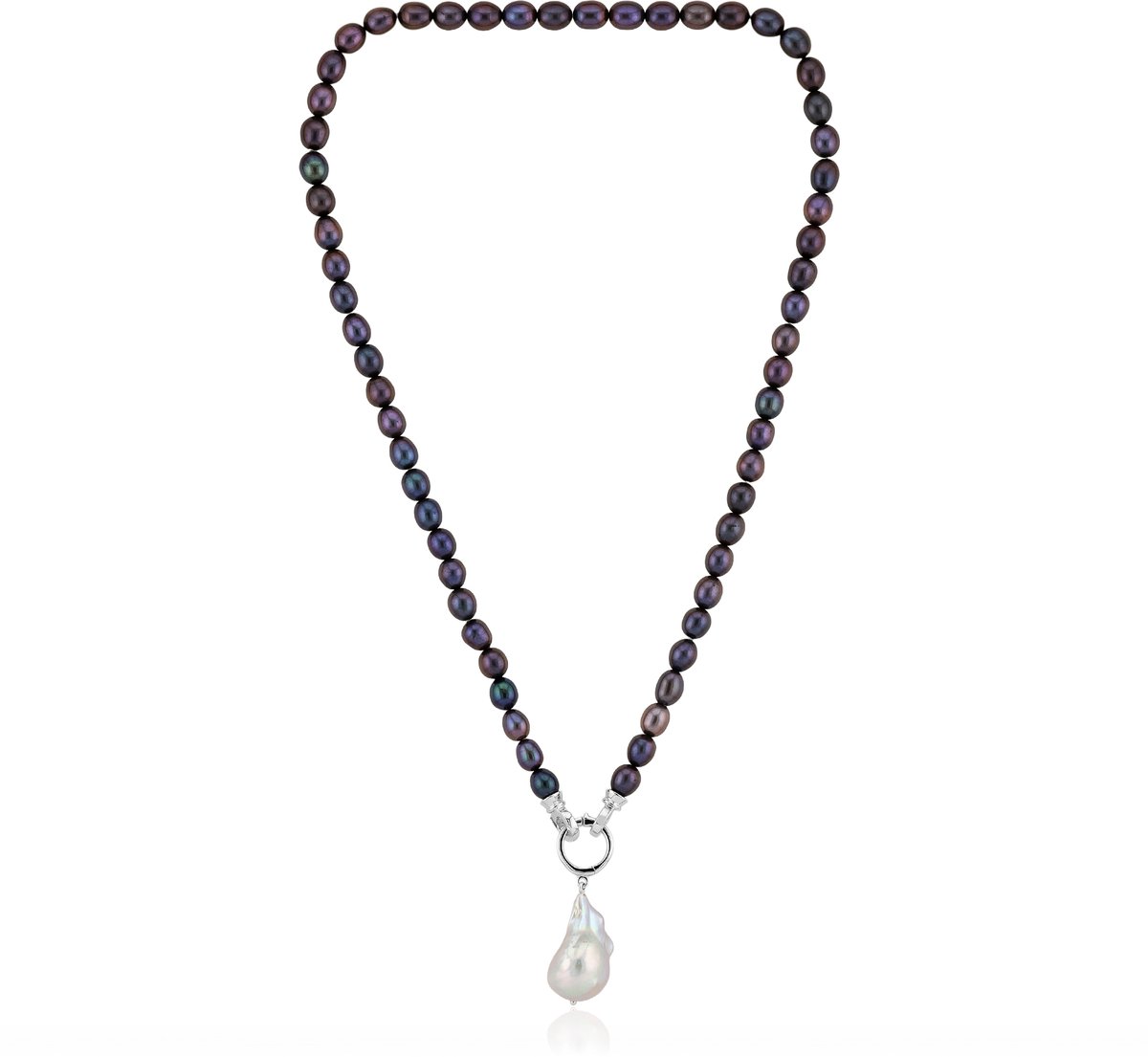 Cavill - Zilveren Halsketting - 925 Sterling Zilver Gerhodineerd - Fancy Geslepen Zoetwater Kweekparel Druppelvorm - Elegante Parels Ketting Dames