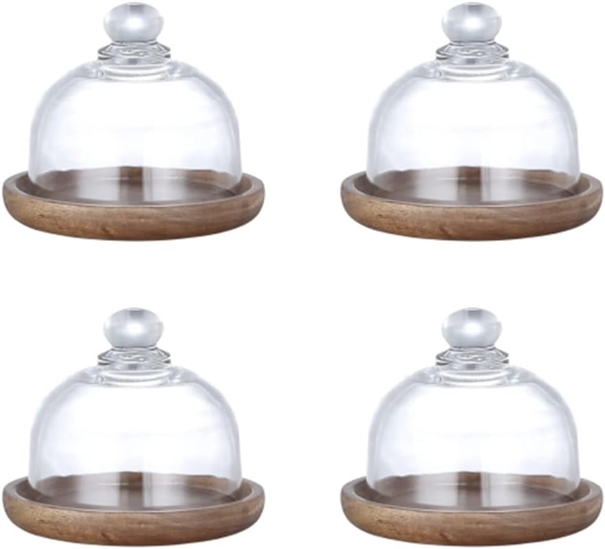 SnelShoppen - Multifunctionele Mini Dessertserveerstand Acacia Taartvorm met Koepeldeksel, 4-delige Set voor Thuis en Hotels