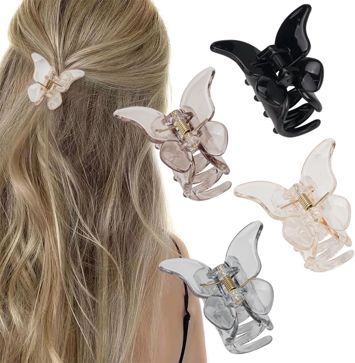 SnelShoppen - Butterfly Haar Clips Klein 5 cm Dunne Haarclips Set van 4 Stuks voor Dun Haar - Haaraccessoires voor Meisjes en Vrouwen in Zwart, Lichtb