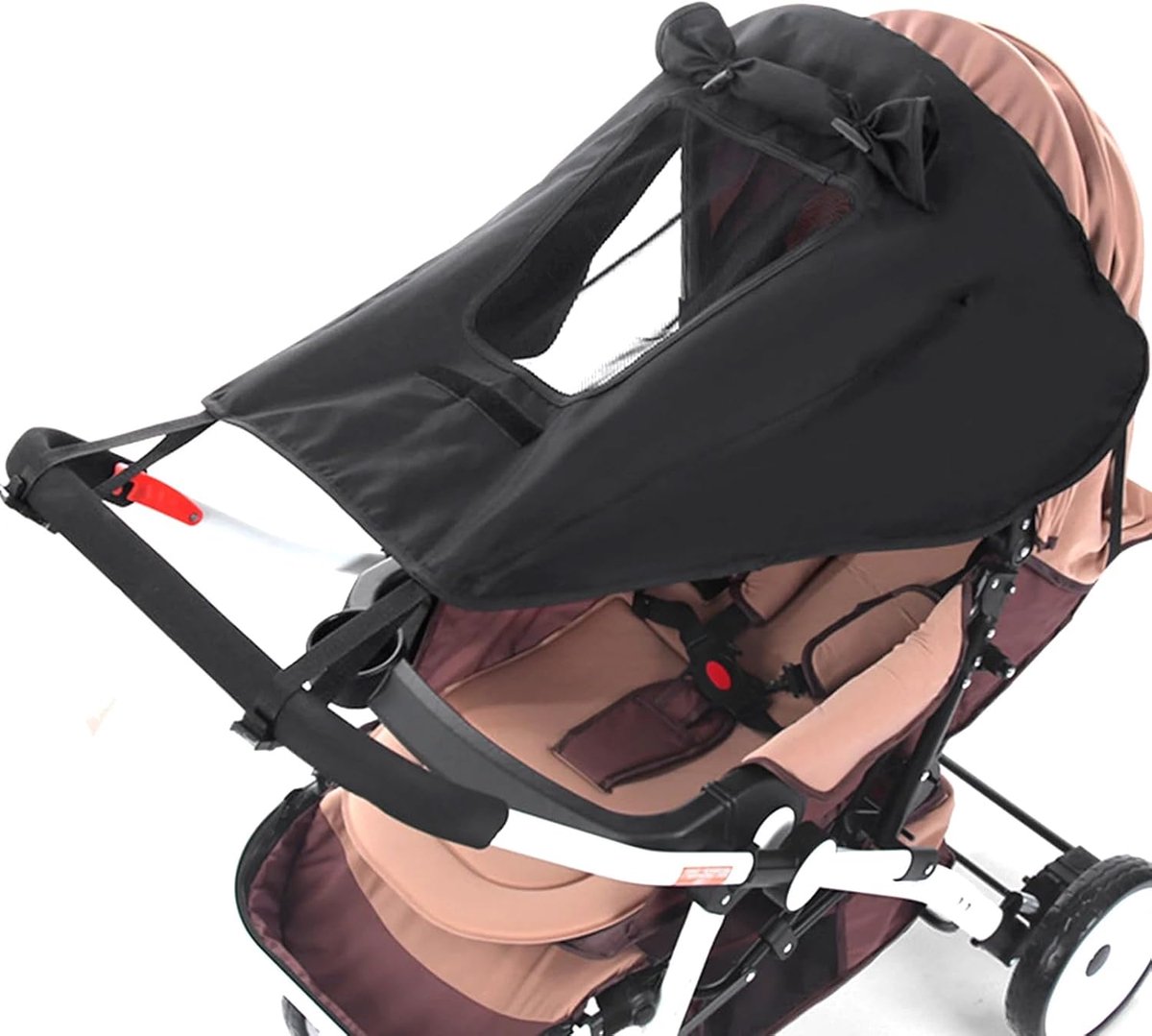 SnelShoppen - Universele Parasol voor Kinderwagens met UV Bescherming 50+ en Waterdicht, Zonnebescherming voor Buggy met Vensters en Zonnevisors, Zwar