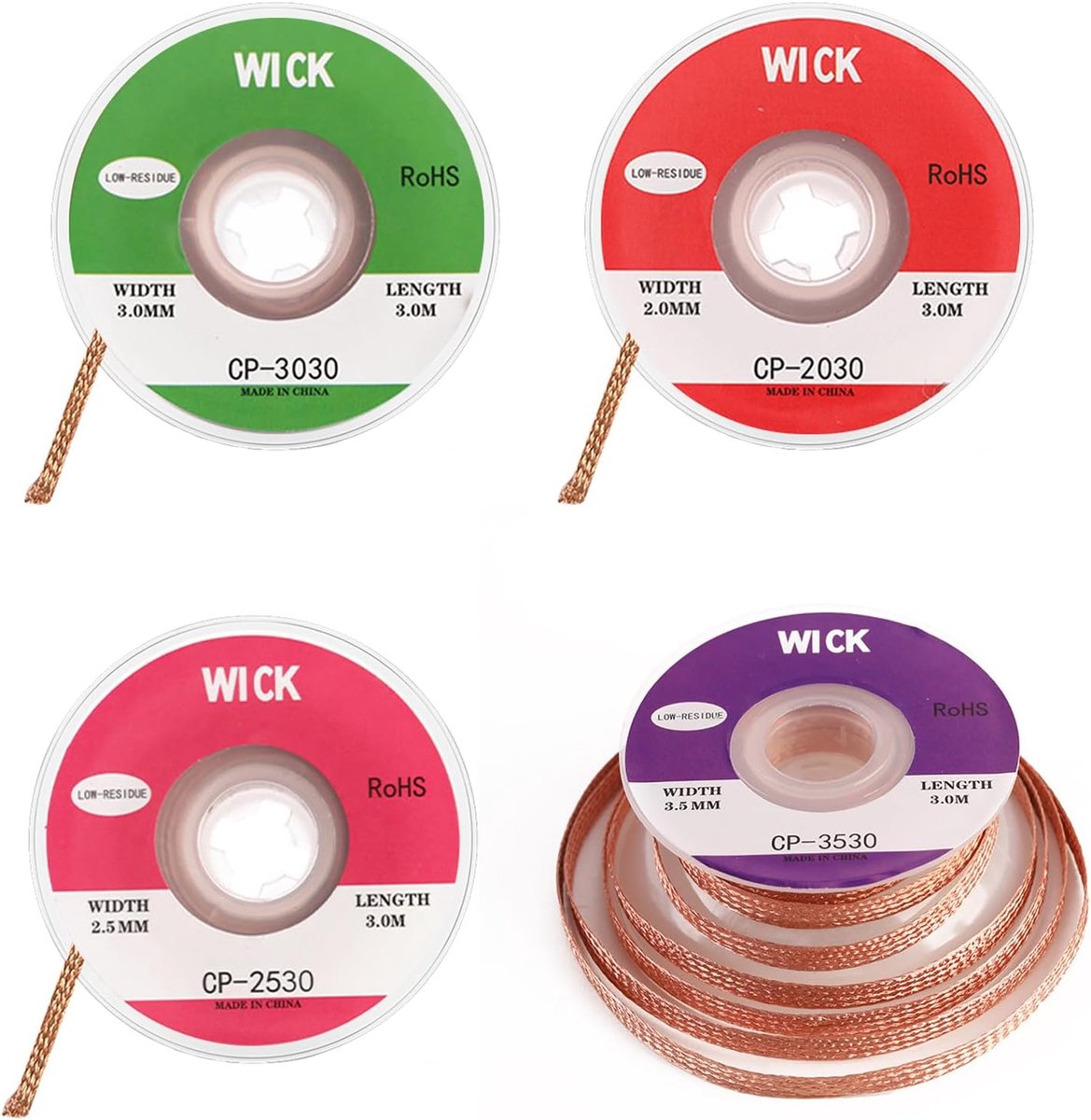 Desoldering litze set 4 stuks - Koper desoldering wire - No-Clean 2 mm, 3 mm - Eenvoudig soldeertin verwijderen - ShopVlot